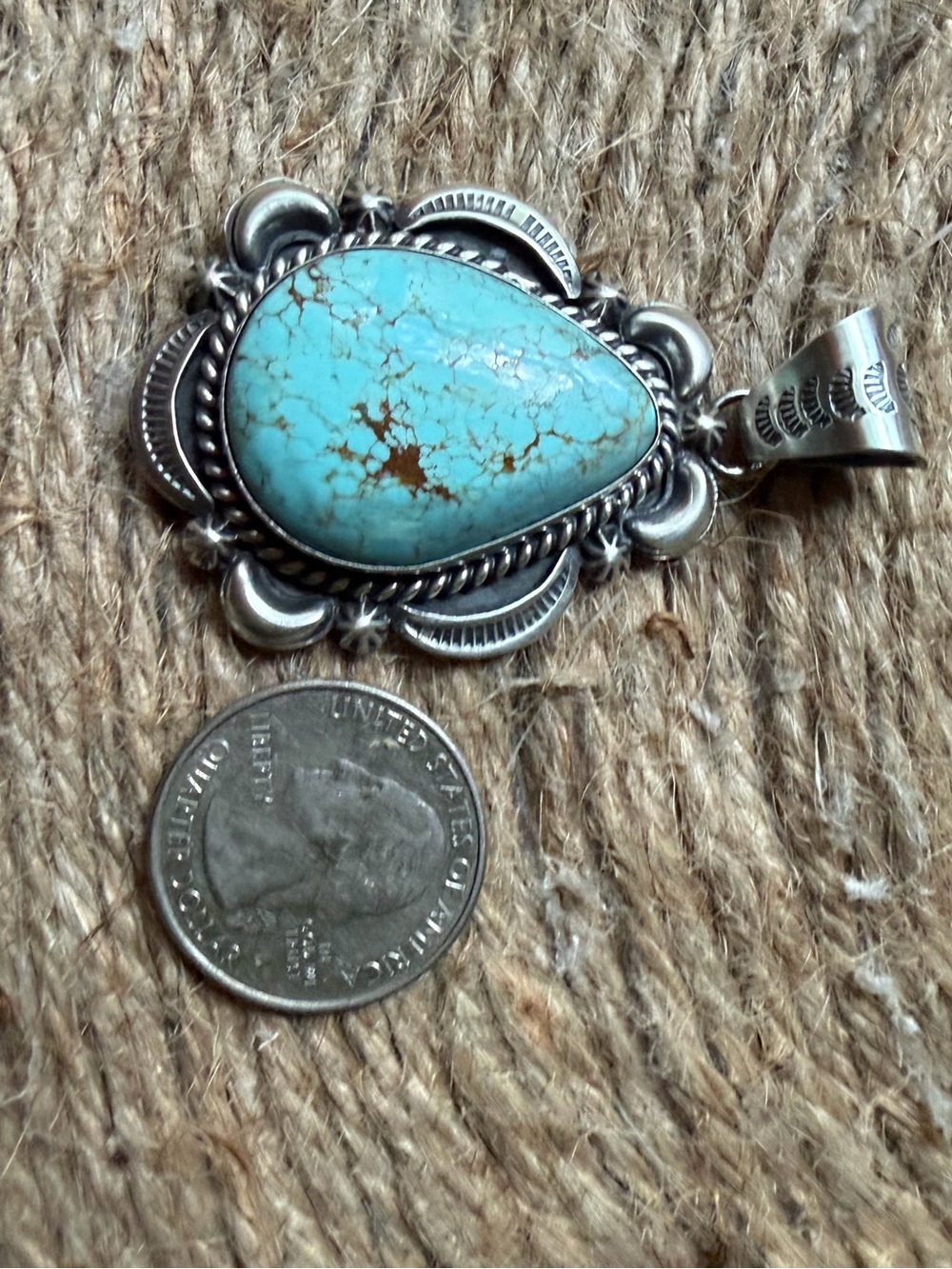 Jamson Belin Navajo Sterling Silver Turquoise Teardrop Pendant - Women Jewelry - Picture 6 of 9